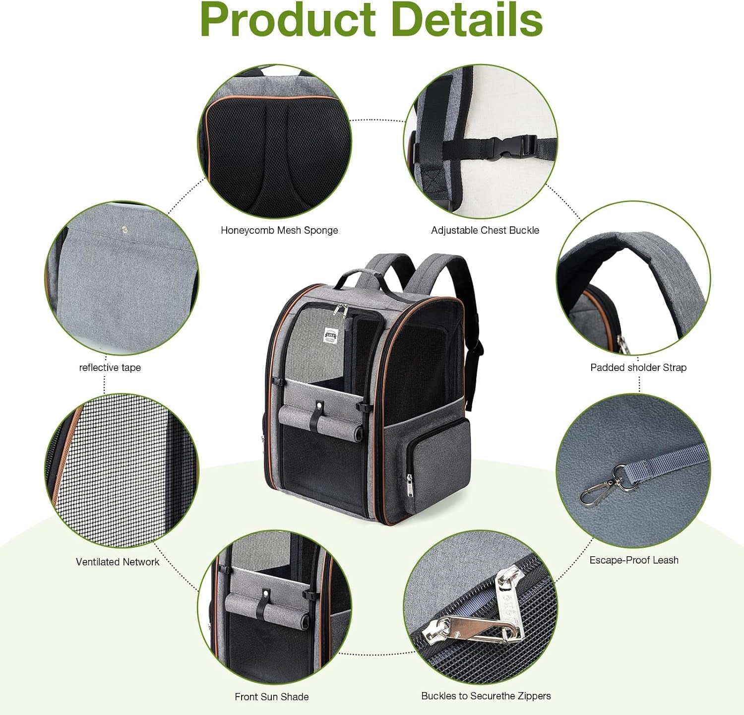 Large Cat Backpack Carrier Expandable for Small Dogs Medium Cats up to 18 Lbs, Foldable for Travel, Hiking, Grey