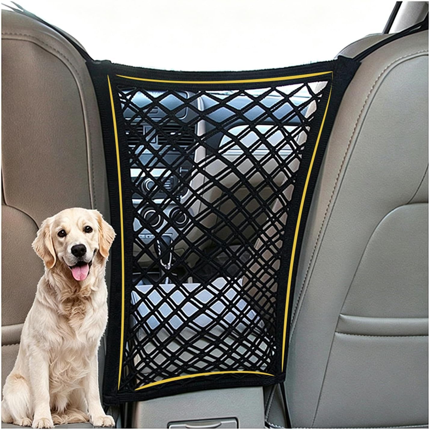 FALCALE Pet Barrier Dog Car Net Barrier with Auto Safety Mesh Organizer Baby Stretchable Storage Bag Universal for Cars, SUV, Truck -Easy Install,Safer to Drive with Children and Pets