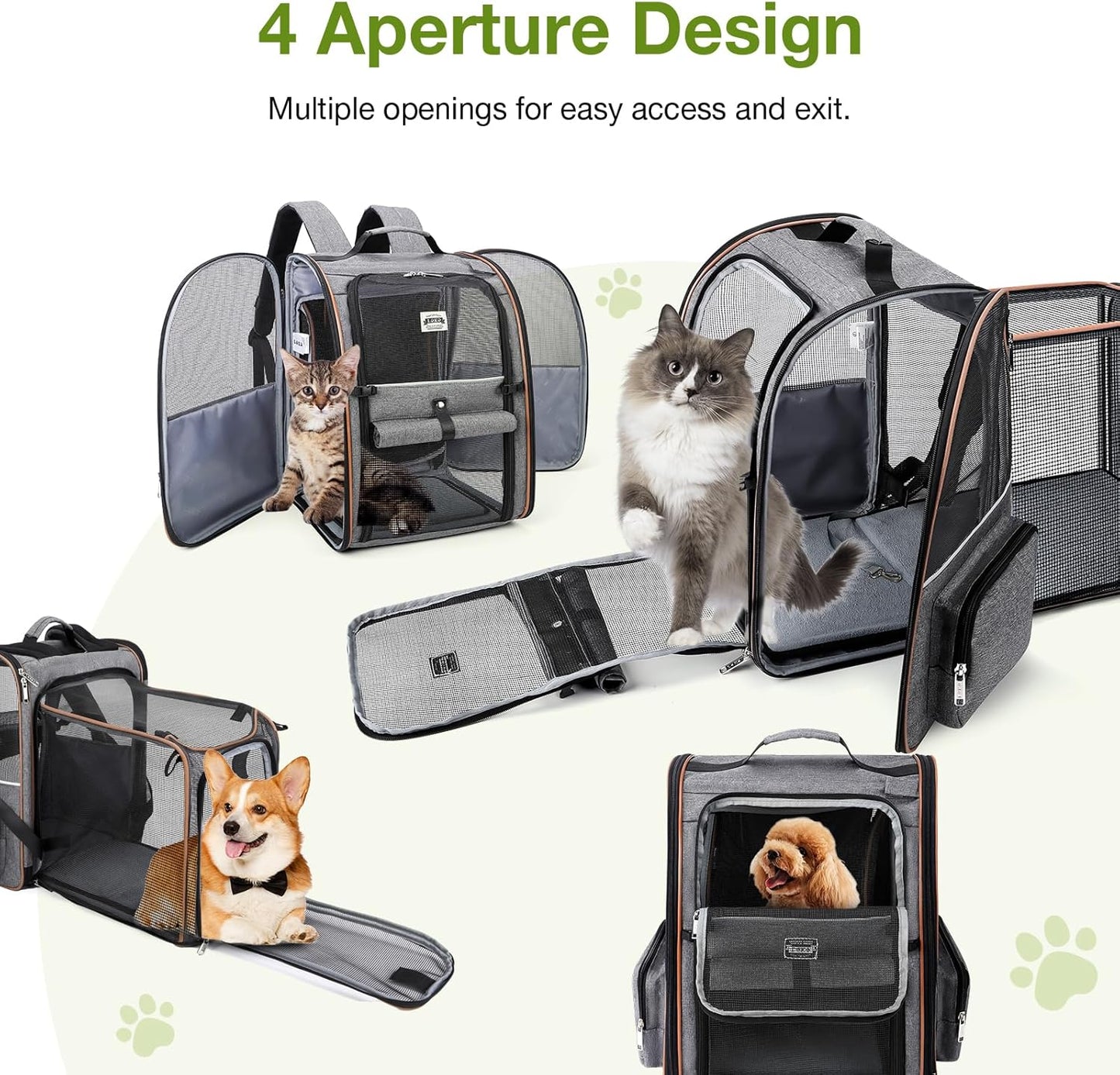 Large Cat Backpack Carrier Expandable for Small Dogs Medium Cats up to 18 Lbs, Foldable for Travel, Hiking, Grey