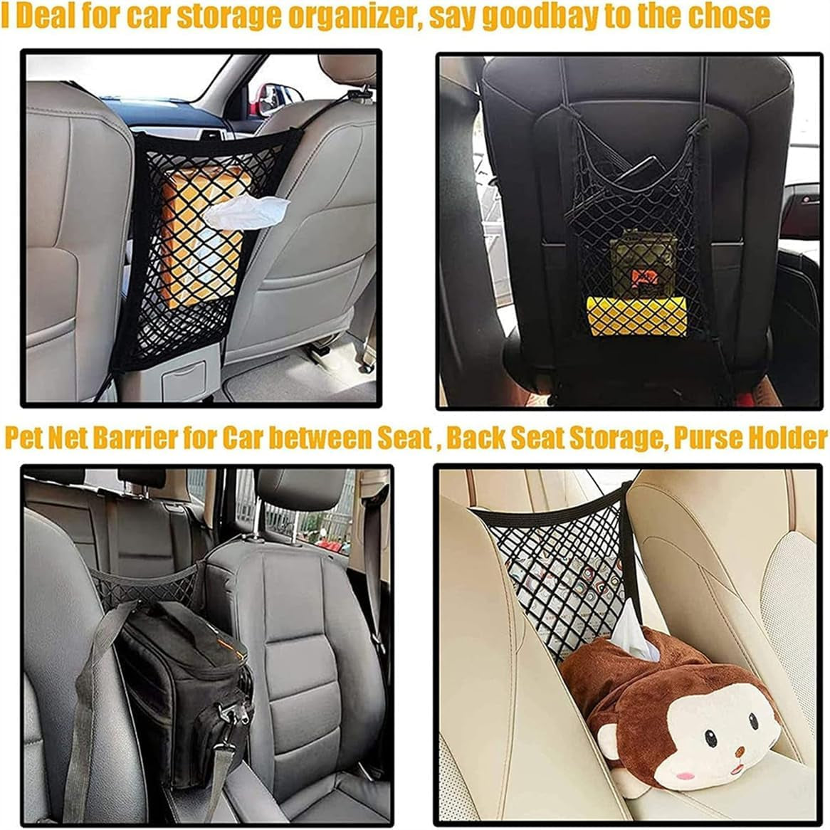 FALCALE Pet Barrier Dog Car Net Barrier with Auto Safety Mesh Organizer Baby Stretchable Storage Bag Universal for Cars, SUV, Truck -Easy Install,Safer to Drive with Children and Pets