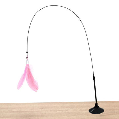 Cat Teaser Indoor Cat Stick Toy Interactive Suction Cup Cat Toy with Removable Feathers, Fun Exercise for Cats and Kittens