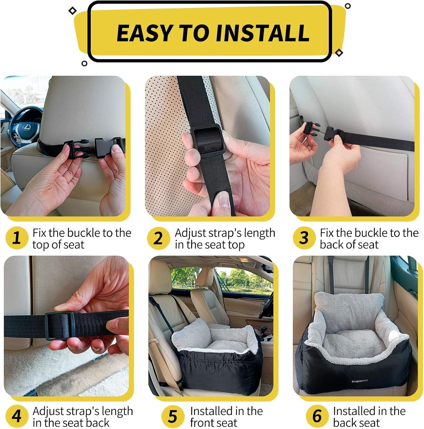 Car Seat for Small Dogs, Fully Detachable and Washable Puppy Booster Seat, with Storage Pockets and Clip-On Leash, Portable Soft Travel Carrier Bed