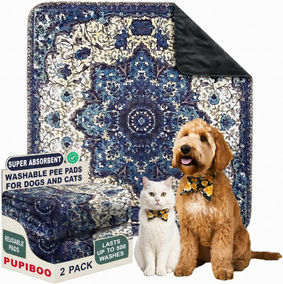 Washable Pee Pads for Dogs, Cat Litter Mat, Puppy Pads, Reusable Pet Training Pads, Extra Large 36 X 36 (2 Pack) by