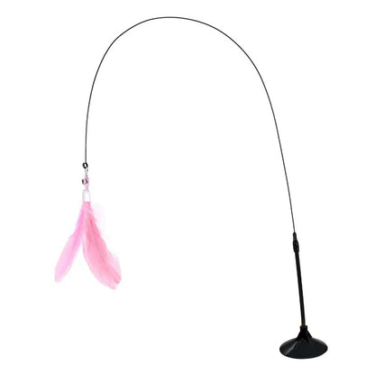 Cat Teaser Indoor Cat Stick Toy Interactive Suction Cup Cat Toy with Removable Feathers, Fun Exercise for Cats and Kittens
