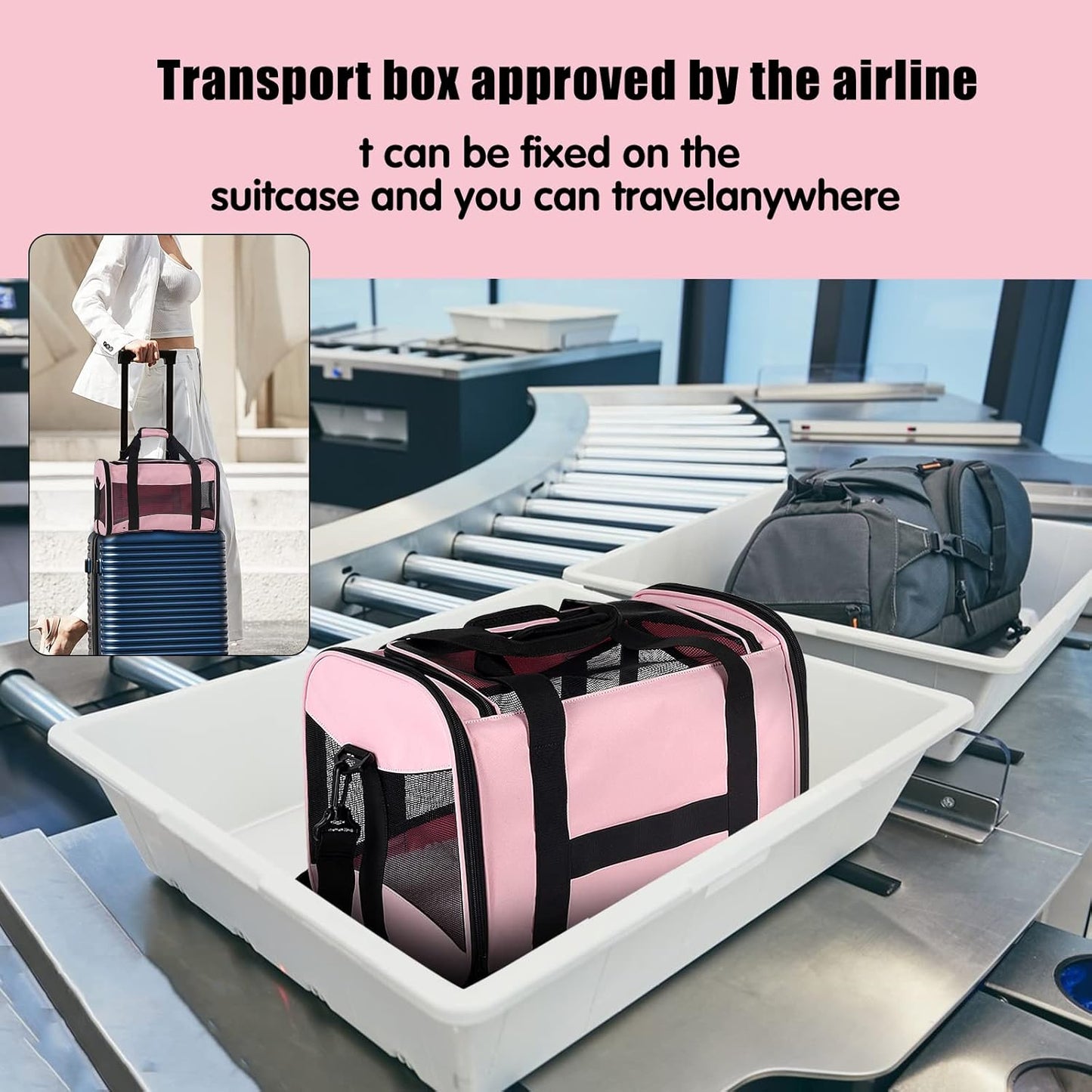 Cat Carrier Large Dog Cat Carriers Puppies up to 30Lbs, Big Dog Carrier Soft Sided, Collapsible Travel Puppy Carrier (X-Large, Pink)