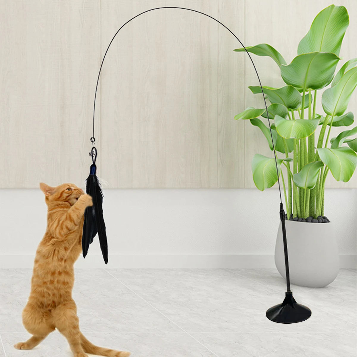 Cat Teaser Indoor Cat Stick Toy Interactive Suction Cup Cat Toy with Removable Feathers, Fun Exercise for Cats and Kittens